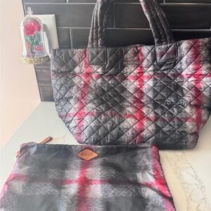MZ Wallace Quilted Plaid Tote Bag - Red and Gray